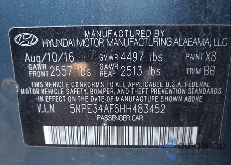 2017 Hyundai Sonata Sport z USA, uszkodzony, nr VIN 5NPE34AF6HH483452